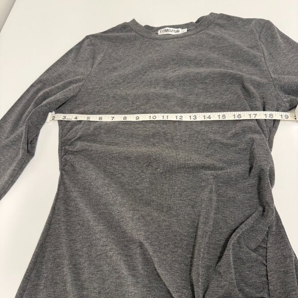 TEMOFON Charcoal Gray Long Sleeve Midi Dress with Side Ruching – Size L - Picture 8 of 10